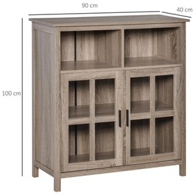 Aparador de Cozinha Armário Buffet com 2 Portas de Vidro e 2 Compartimentos Abertos Móvel Auxiliar de Armazenamento para Sala de Jantar Sala de