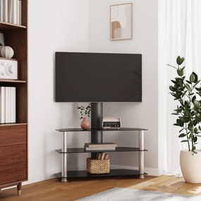 vidaXL Suporte canto TV 32-70 polegadas 3 prateleiras preto/prateado