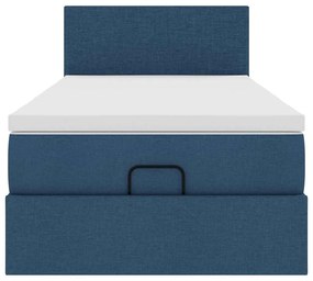 Cama Otomana com Colchão &amp; LEDs Tecido Azul 90x200 cm