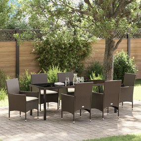 Conjunto de Jantar de Jardim vidaXL com 7 Peças e Almofadas em Rattan Poli Castanho