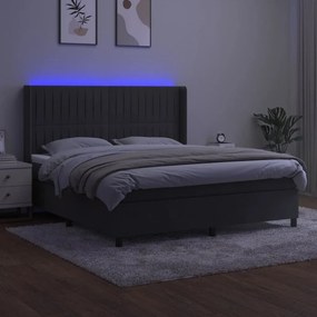 Cama box spring c/ colchão/LED 180x200cm veludo cinzento-escuro