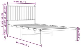 Estrutura de cama com cabeceira 90x200 cm metal branco
