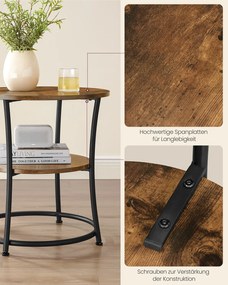 Mesa de apoio 55 cm de 2 níveis com 2 tomadas CA, 2 portas USB-A castanho vintage-Preto
