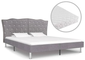 vidaXL Cama com colchão 160x200 cm tecido cinzento-claro