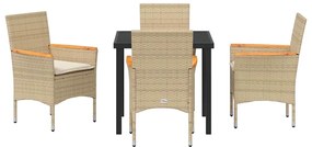 Conjunto de Jantar de Jardim 5 Peças com Almofadas Bege em Rattan Sint