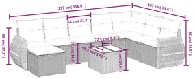 9 pcs conjunto de sofás p/ jardim c/ almofadões vime PE preto