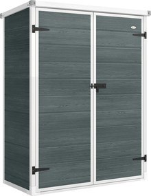 Outsunny Abrigo de Jardim 0,81 m² 134x68,5x170 cm em Plástico com Solo 2 Prateleiras Dobráveis Portas Duplas com Fecho Cinzento | Aosom Portugal