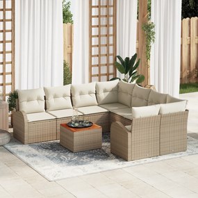 Conjunto de Sofá Jardim de 9 Peças com Almofadas Bege Polirattan Acáci