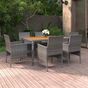 vidaXL 7 pcs conjunto de jantar p/ jardim vime PE cinzento