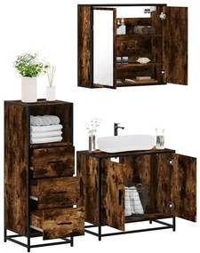 vidaXL 3 pcs conjunto de móveis WC madeira processada carvalho fumado