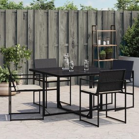 Cadeiras de jardim com almofadões 4 pcs vime PE preto
