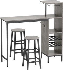 HOMCOM Conjunto Mesa de Bar 3 Peças com Bancos e Estantes Efeito Madeira Natural | Aosom Portugal