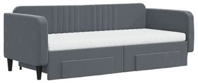 Sofá-cama c/ gavetão e gavetas 90x200 cm veludo cinzento-escuro