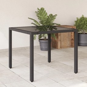 Mesa de jardim com tampo de vidro 90x90x75 cm vime PE preto