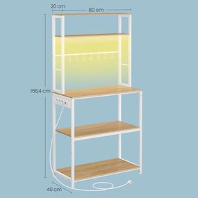 Armário de cozinha com iluminação LED 40 x 80 x 168,4 cm, com tomadas e prateleiras ajustáveis branco com acabamento em cor carvalho