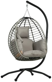 Outsunny Cadeira Supensa com Suporte com Cesta Dobrável Almofada e Apoio para a Cabeça  110x100x188 cm Cinza e Preto | Aosom Portugal