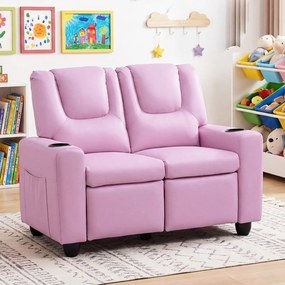 Sofá Infantil de 2 Lugares, 96 x 51,5 x 69 cm, Encosto e Apoio para os Pés Reclináveis, Rosa