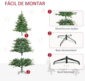 HOMCOM Árvore de Natal Artificial 180cm com 1443 Ramos Folhas de PVC Base Dobrável e Suporte Metálico Decoração de Natal para Interiores Verde