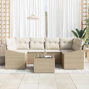 Conjunto de Jantar de Jardim de 7 Peças com Almofadas Bege em Rattan S