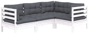 4 pcs conjunto lounge de jardim c/ almofadões pinho branco