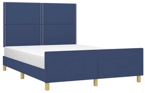 Estrutura de cama c/ cabeceira 140x190 cm tecido azul