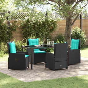 Conjunto de Jantar de Jardim de 5 Peças Preto Polímero Rattan