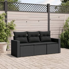 vidaXL 3 pcs conjunto sofás de jardim com almofadões vime PE preto