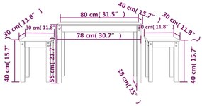 Mesas de encastrar 3 pcs madeira de pinho maciça branco