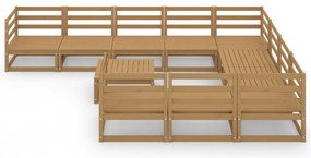 11 pcs conjunto lounge de jardim pinho maciço