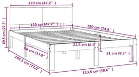 Estrutura cama pequena casal 120x190 cm pinho maciço branco
