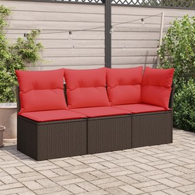 vidaXL Sofá de jardim com almofadas, 3 lugares, vime sintético marrom