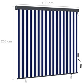 Estore de rolo para exterior 160x250 cm azul e branco