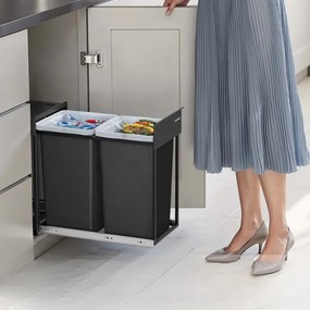 Caixote do lixo com dois compartimentos e sistema de separação de resíduos extraível 48,6 x 25,4 x 44 cm Preto