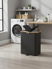 Cesto para roupa suja com 2 compartimentos 52 x 38,5 x 75 cm, sacos para roupa suja removíveis com tampa preto