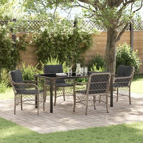 vidaXL Conjunto de Jantar de Jardim 5 Peças com Almofadas Cinza Claro Vime PE