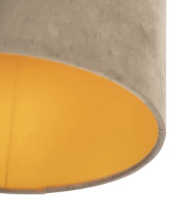 Candeeiro de teto com abajur de veludo taupe dourado 25 cm - Combi preto Country / Rústico