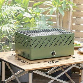 Grelhador a Carvão 45,5x29x21 cm com Ventilador Integrado, Temperatura Ajustável e Bandeja de Carvão, Verde-Claro