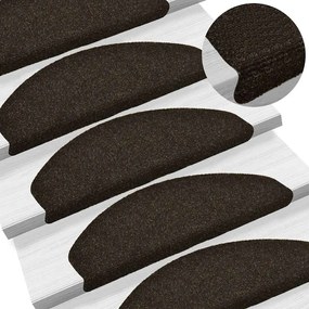 vidaXL Tapetes de escada autoadesivos 10 peças 65x21x4 cm marrom escuro meio redondo grande