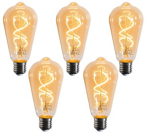 Conjunto de 5 lâmpadas LED E27 reguláveis filamento espiral ST64 dourado 4W 270 lm 2100K