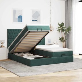 vidaXL Estrutura de cama otomana com colchão verde escuro Veludo