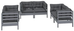 6 pcs conjunto lounge de jardim c/ almofadões pinho maciço