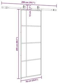 Porta deslizante c/ conj. ferragens 76x205cm vidro ESG preto