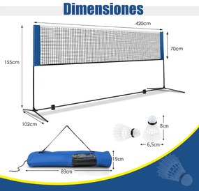 Conjunto de Raquetes de Badminton Dobráveis de 420 cm com Altura Ajustável de 89-155 cm com 2 lançadeiras e Bolsa de Transporte para Badminton Voleibo