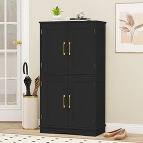 Móvel despensa 110 cm independente com 4 portas e 2 prateleiras ajustáveis Armário para cozinha sala de jantar Preto