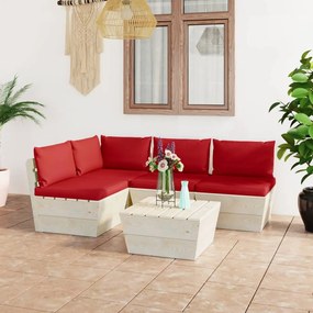vidaXL 5 pcs conjunto lounge de paletes + almofadões madeira de abeto