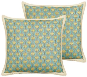 Conjunto de 2 almofadas decorativas com padrão de flores em algodão azul e amarelo 45 x 45 cm WAKEGI Beliani