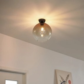 Plafon Art Deco Bronze Escuro com Vidro Castanho - Sandra