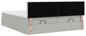 Estrutura cama otomana colchões 200x200cm veludo cinzento claro