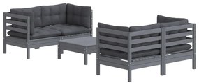 5 pcs conj. lounge de jardim com almofadões antracite pinho