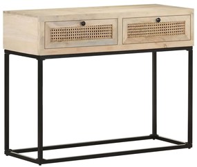 Mesa consola 100x35x76 cm mangueira maciça e palha natural